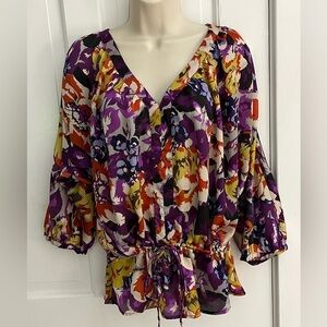Daniel Rainn Floral Lightweight 3/4 Sleeve Blouse size Medium Boho Cottagecore